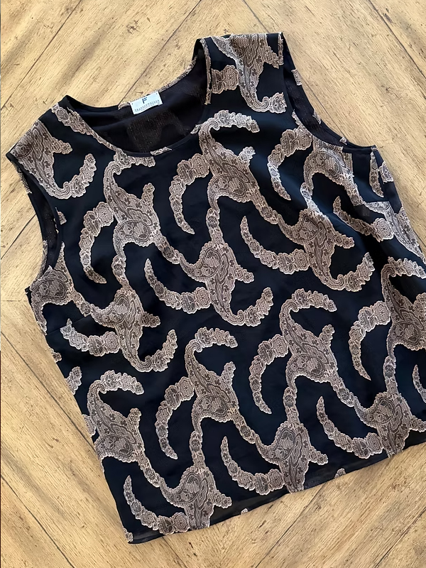 Vintage Gold Baskılı Şifon Bluz