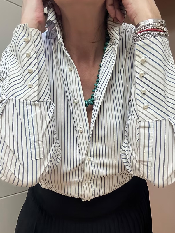Vintage İnci Düğmeli Gömlek