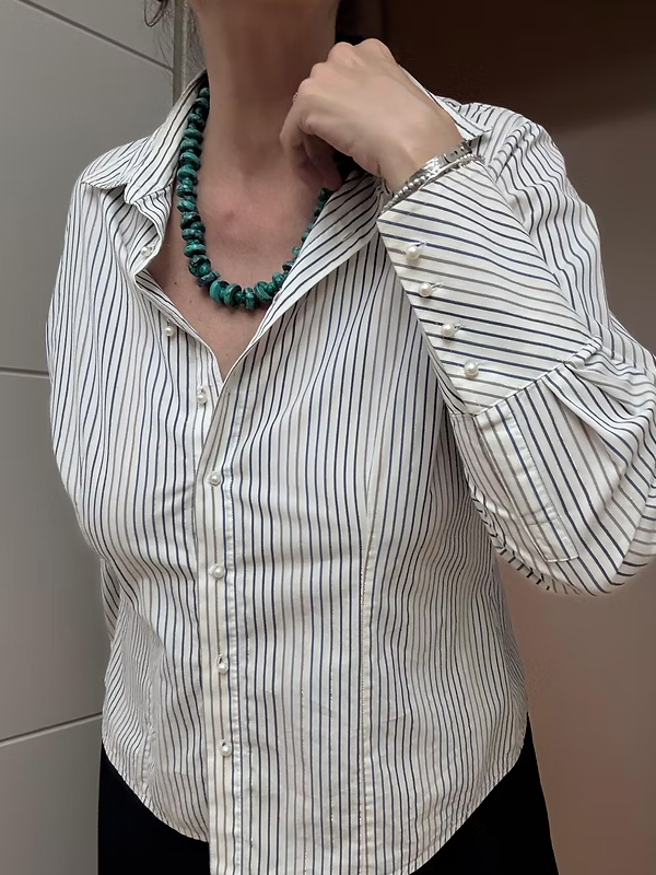Vintage İnci Düğmeli Gömlek