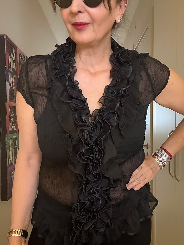 Vintage Fırfırlı Transparan Gömlek