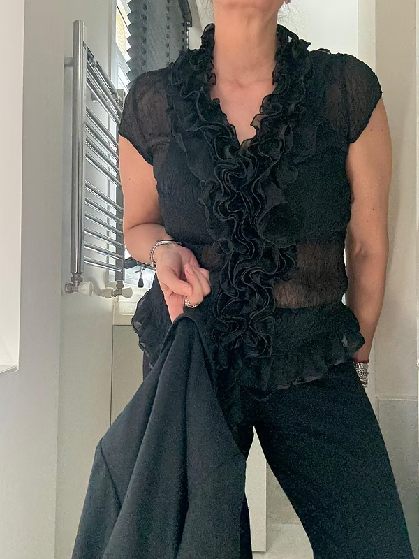 Vintage Fırfırlı Transparan Gömlek