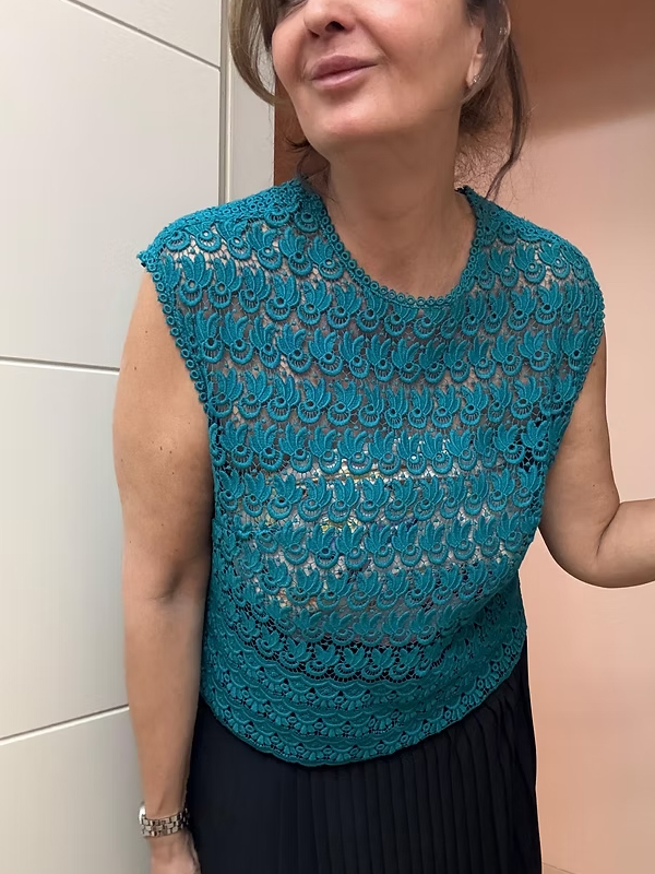 Vintage Full Güpür Turkuaz  Dantel Bluz