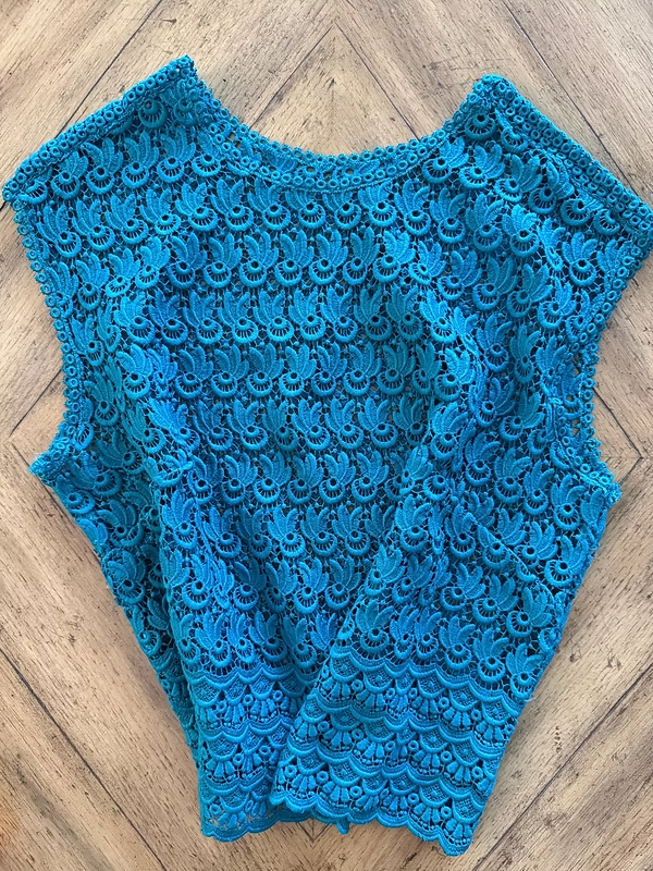 Vintage Full Güpür Turkuaz  Dantel Bluz
