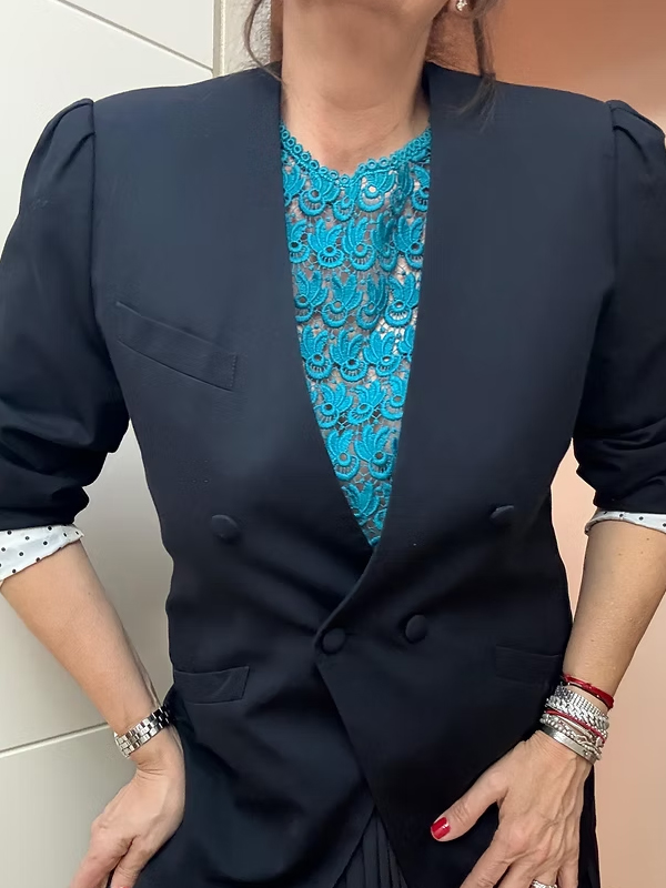 Vintage Full Güpür Turkuaz  Dantel Bluz