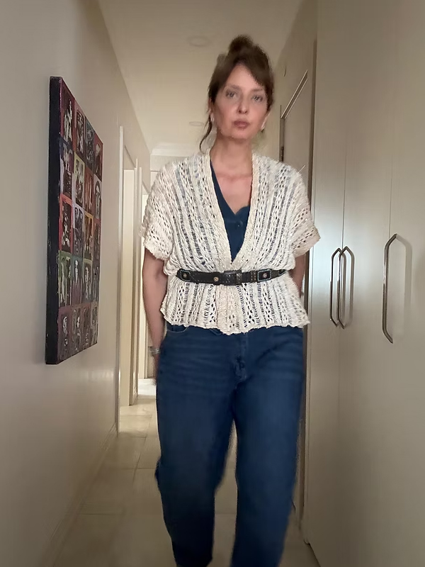 Vintage Keten Karışımlı Simli Hırka