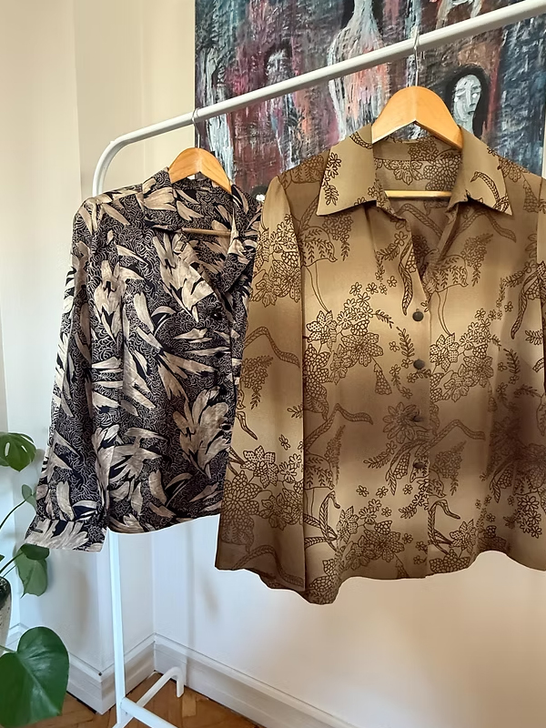 Vintage Desenli İpek Gömlek