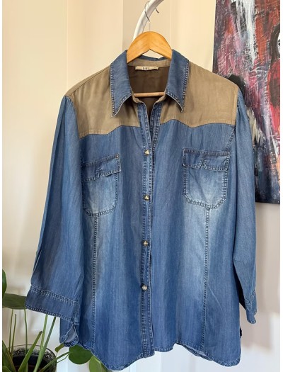Foli Vintage Büyük Beden Jean Gömlek