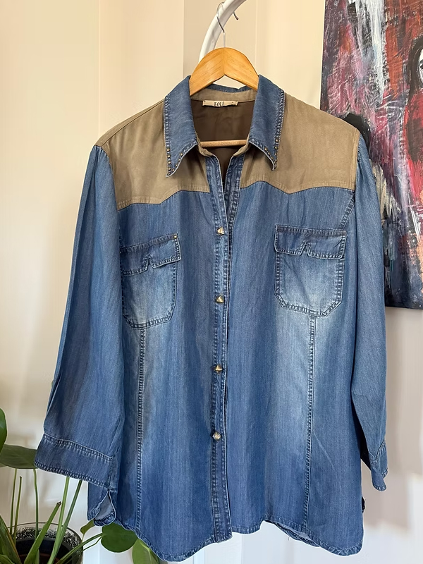 Foli Vintage Büyük Beden Jean Gömlek