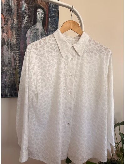 Vintage Kendinden Desenli Beyaz Gömlek
