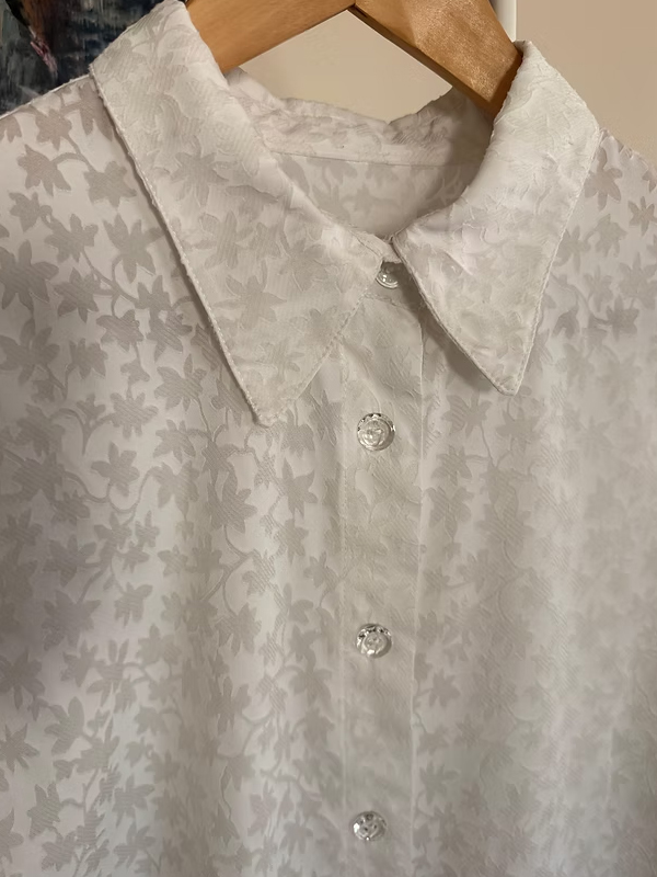 Vintage Kendinden Desenli Beyaz Gömlek