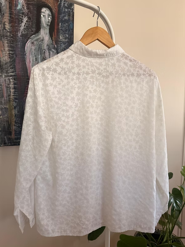 Vintage Kendinden Desenli Beyaz Gömlek