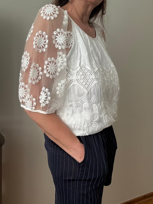 Vintage Tül Dantelli İpek Bluz