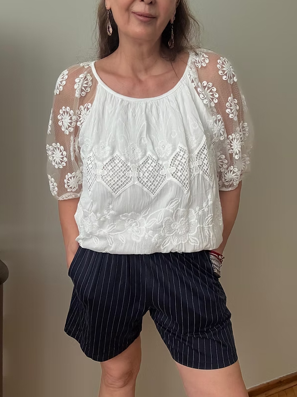 Vintage Tül Dantelli İpek Bluz
