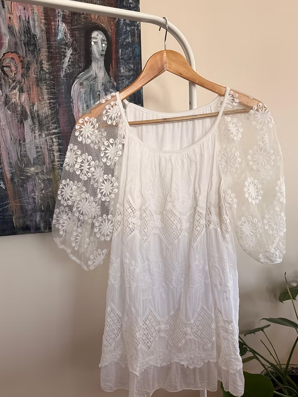 Vintage Tül Dantelli İpek Bluz