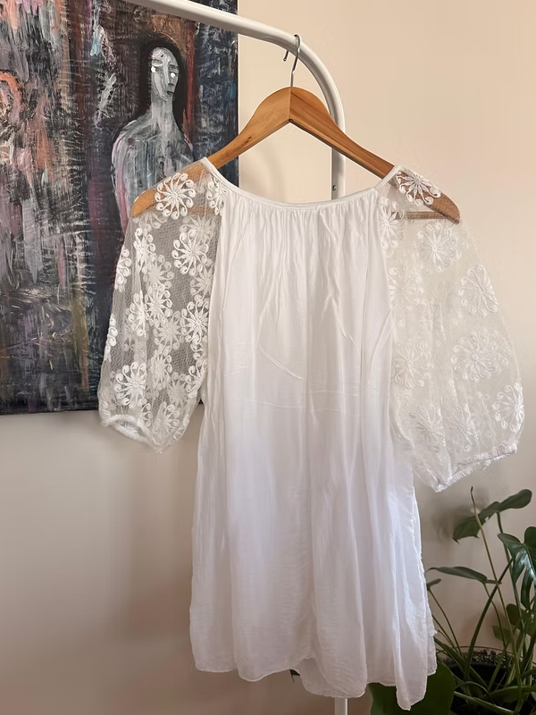 Vintage Tül Dantelli İpek Bluz