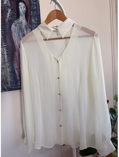Vintage Şifon Taş Düğmeli Gömlek