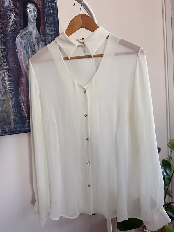 Vintage Şifon Taş Düğmeli Gömlek