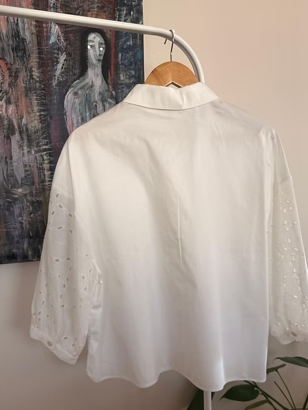 Vintage Balon Kol Nakışlı Gömlek