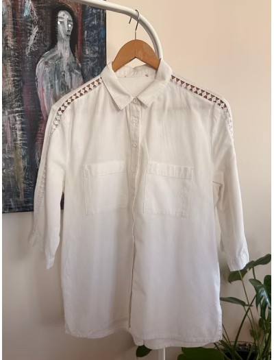 Vintage Kolları Delik İşi Nakış Gömlek