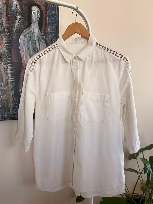 Vintage Kolları Delik İşi Nakış Gömlek