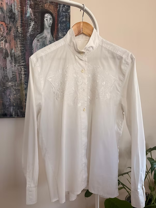Vintage Göğüs Nakışlı Gömlek