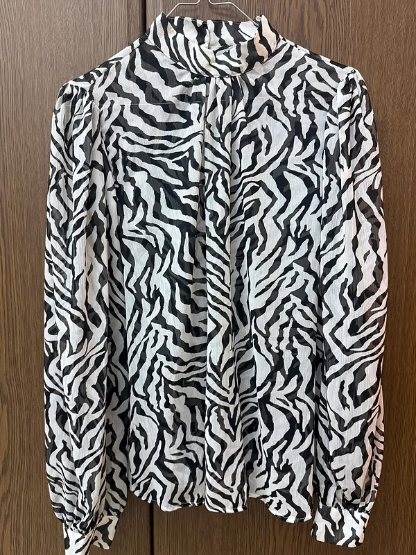 Vintage Şifon Zebra Desen Bluz
