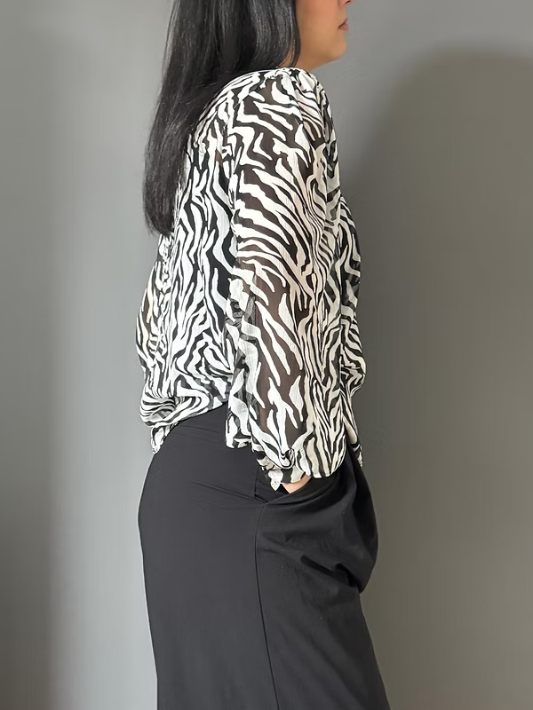 Vintage Şifon Zebra Desen Bluz