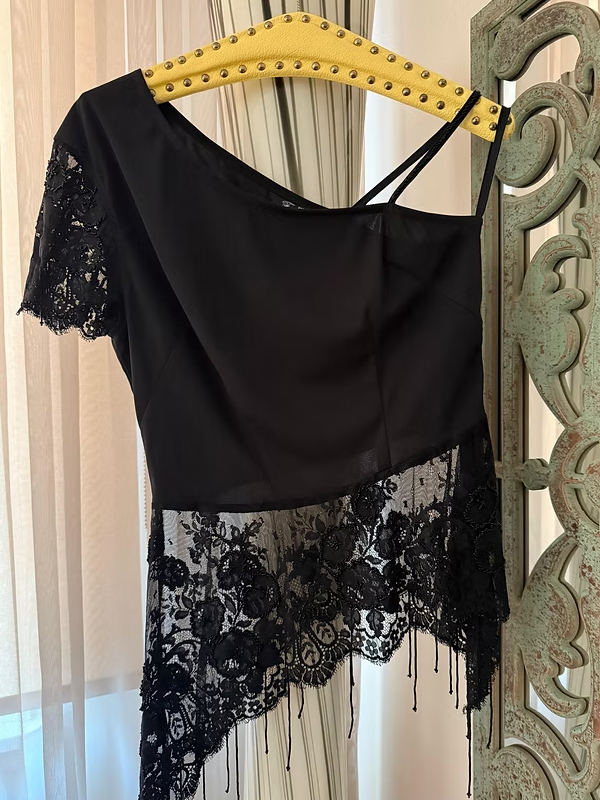 Vintage Faust Paris Dantel ve Boncuk İşlemeli Bluz