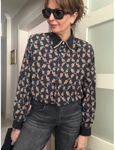 Vintage Çift Yakalı Çiçekli Gömlek