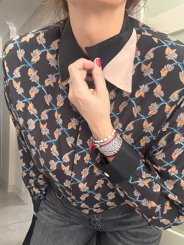 Vintage Çift Yakalı Çiçekli Gömlek