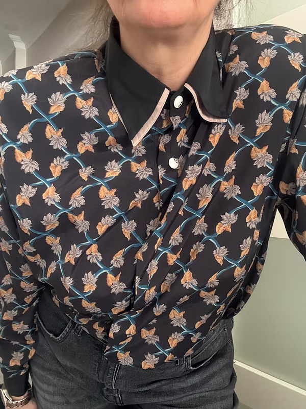 Vintage Çift Yakalı Çiçekli Gömlek