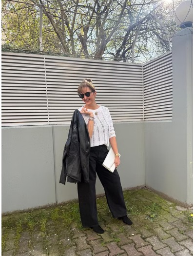 Vintage Dökümlü Floş İplik Triko Bluz Vintage Dökümlü Floş İplik Triko Bluz