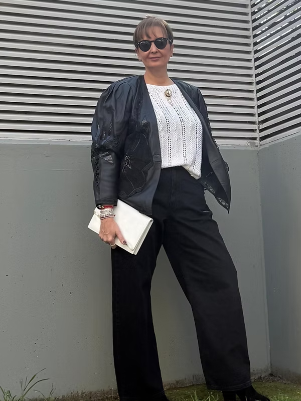 Vintage Dökümlü Floş İplik Triko Bluz