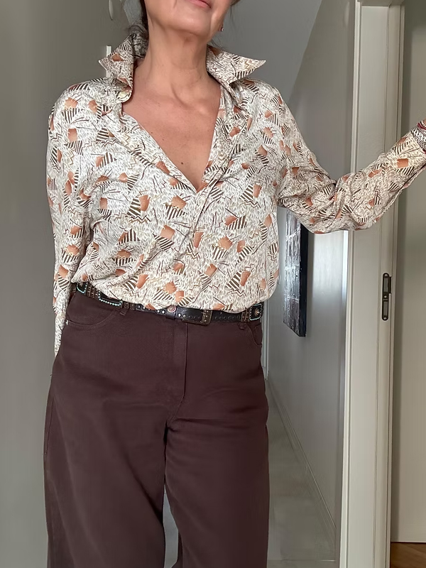 Vintage Saten Dokulu Gömlek