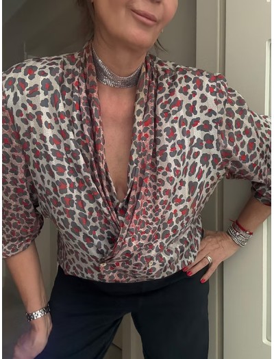 Vintage Leopar Desenli Gömlek