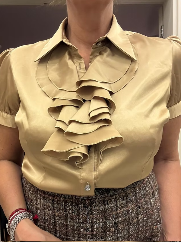 Vintage Gold Taş Düğmeli Saten Gömlek