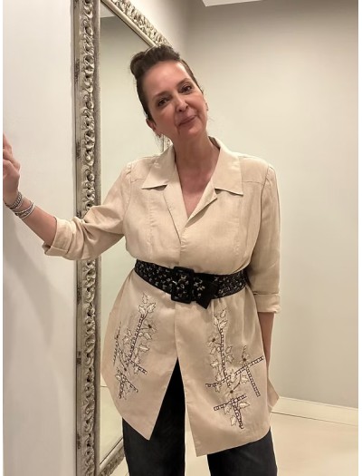 Vintage Keten Nakışlı Gömlek/Ceket