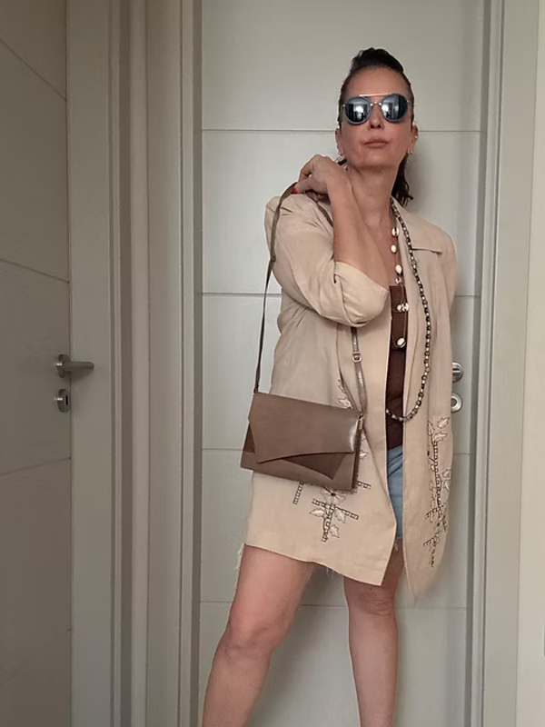 Vintage Keten Nakışlı Gömlek/Ceket