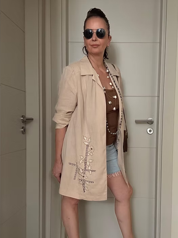 Vintage Keten Nakışlı Gömlek/Ceket