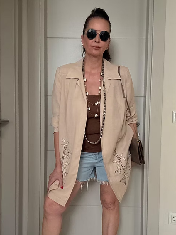 Vintage Keten Nakışlı Gömlek/Ceket