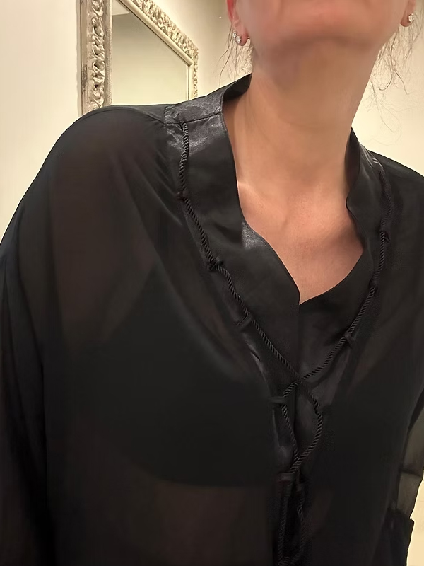 Vintage Şifon Siyah Bluz
