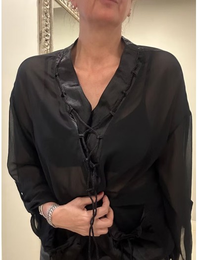 Vintage Şifon Siyah Bluz