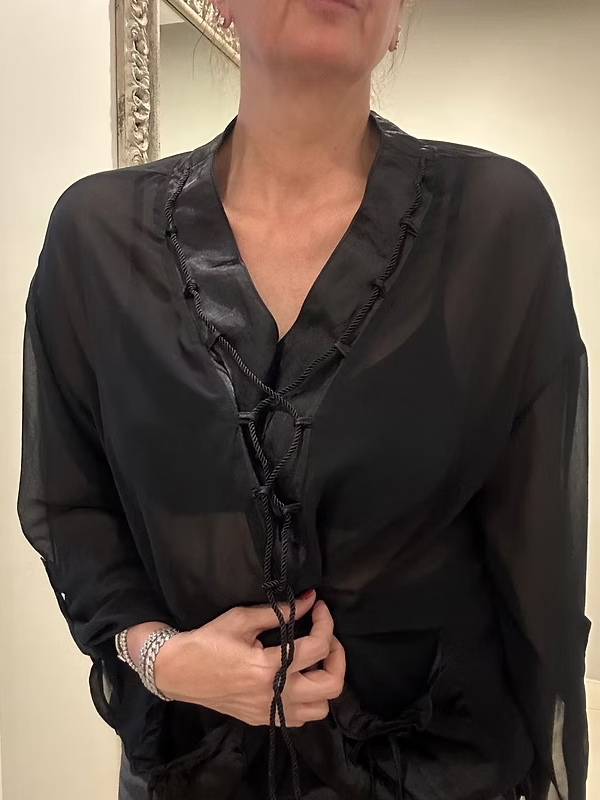 Vintage Şifon Siyah Bluz