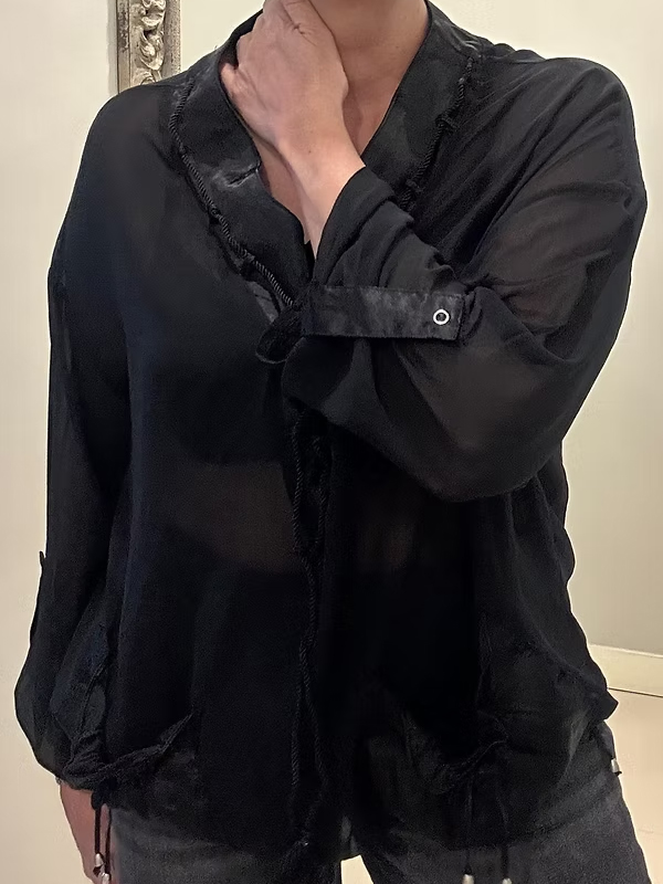 Vintage Şifon Siyah Bluz