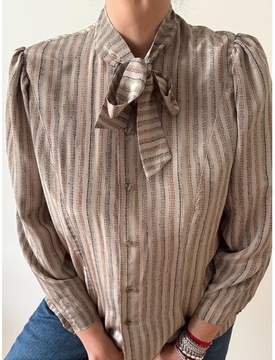 Vintage İpek Boyundan Bağlamalı Gömlek
