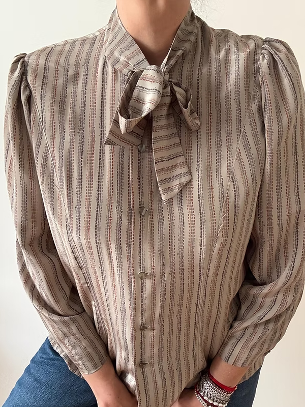 Vintage İpek Boyundan Bağlamalı Gömlek