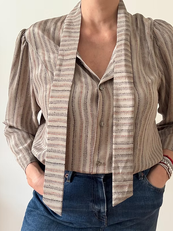 Vintage İpek Boyundan Bağlamalı Gömlek