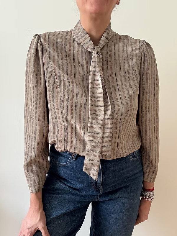 Vintage İpek Boyundan Bağlamalı Gömlek