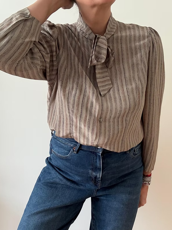 Vintage İpek Boyundan Bağlamalı Gömlek