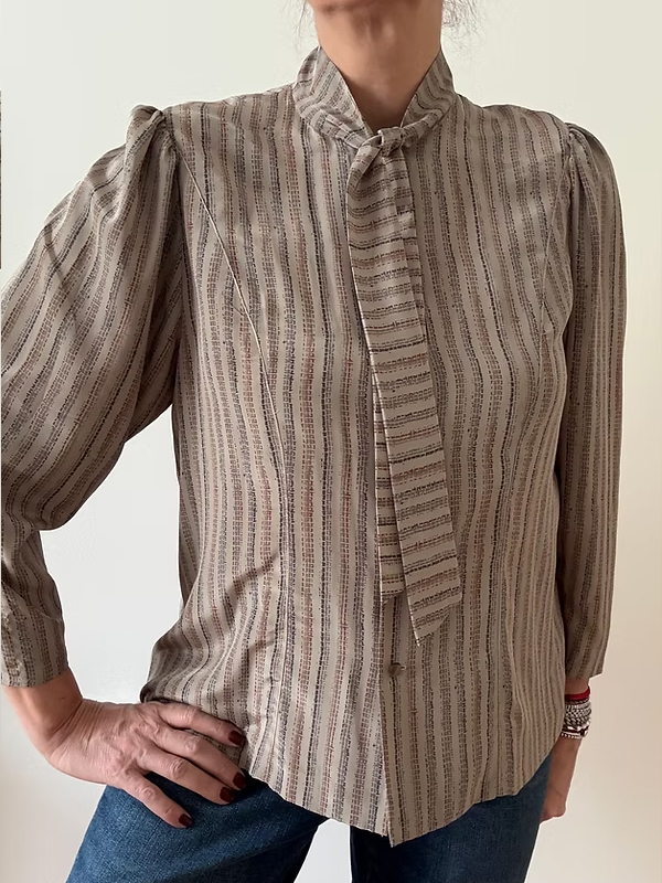 Vintage İpek Boyundan Bağlamalı Gömlek